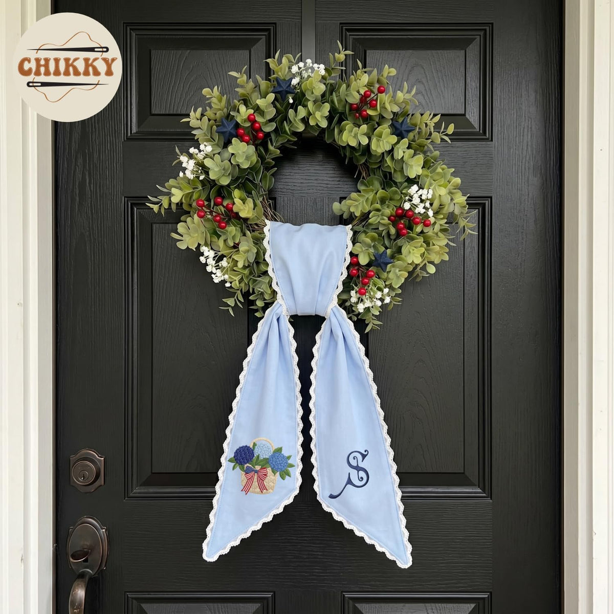 Patriotic Personalized Wreath Sash — 1 - USA Hydrangea Basket — image 6