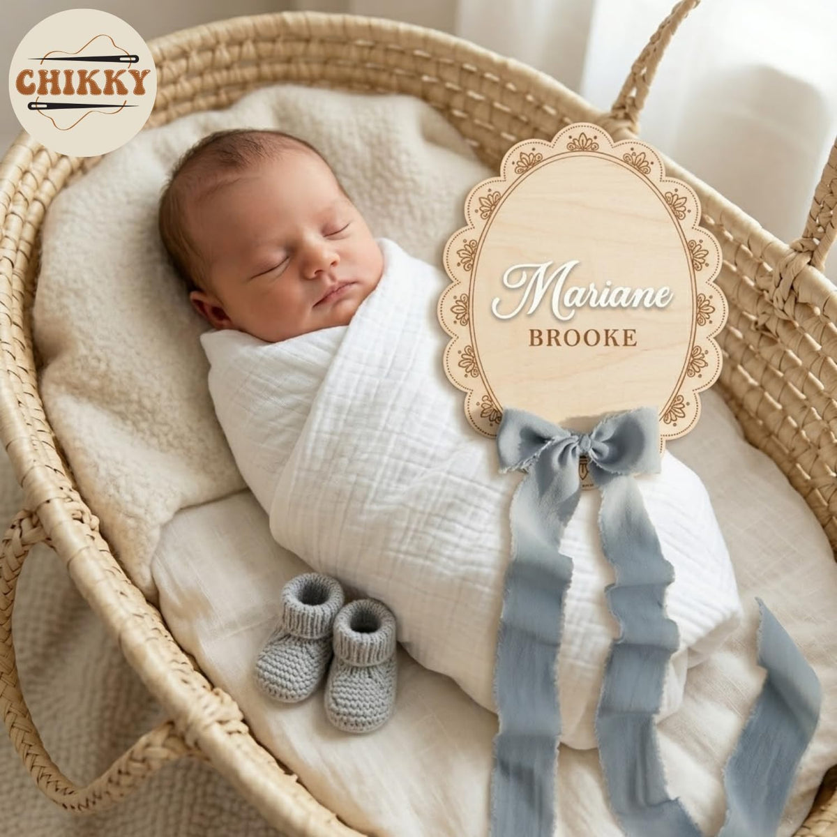 Personalized Wooden Birth Announcement Sign — 4 - scalloped lace — image 2