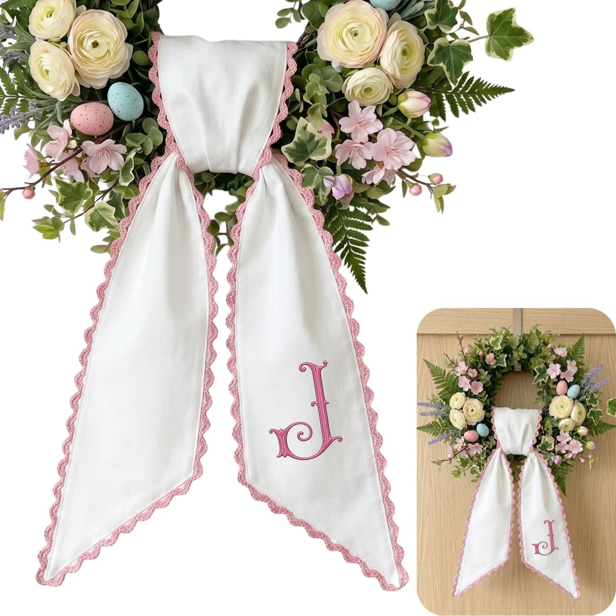 Monogram Personalized Wreath Sash — 8 - Pink Monogram