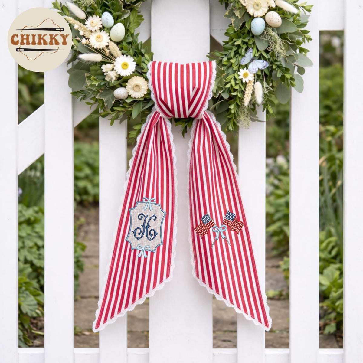 Patriotic Personalized Wreath Sash — 1 - American Flag — image 6