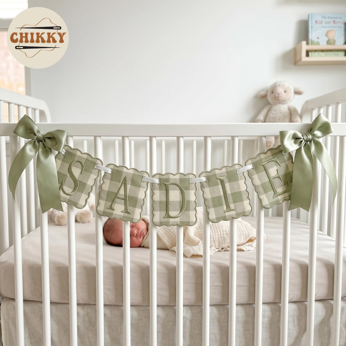 Personalized Embroidered Baby Name Banner — 4 - Sage — image 3