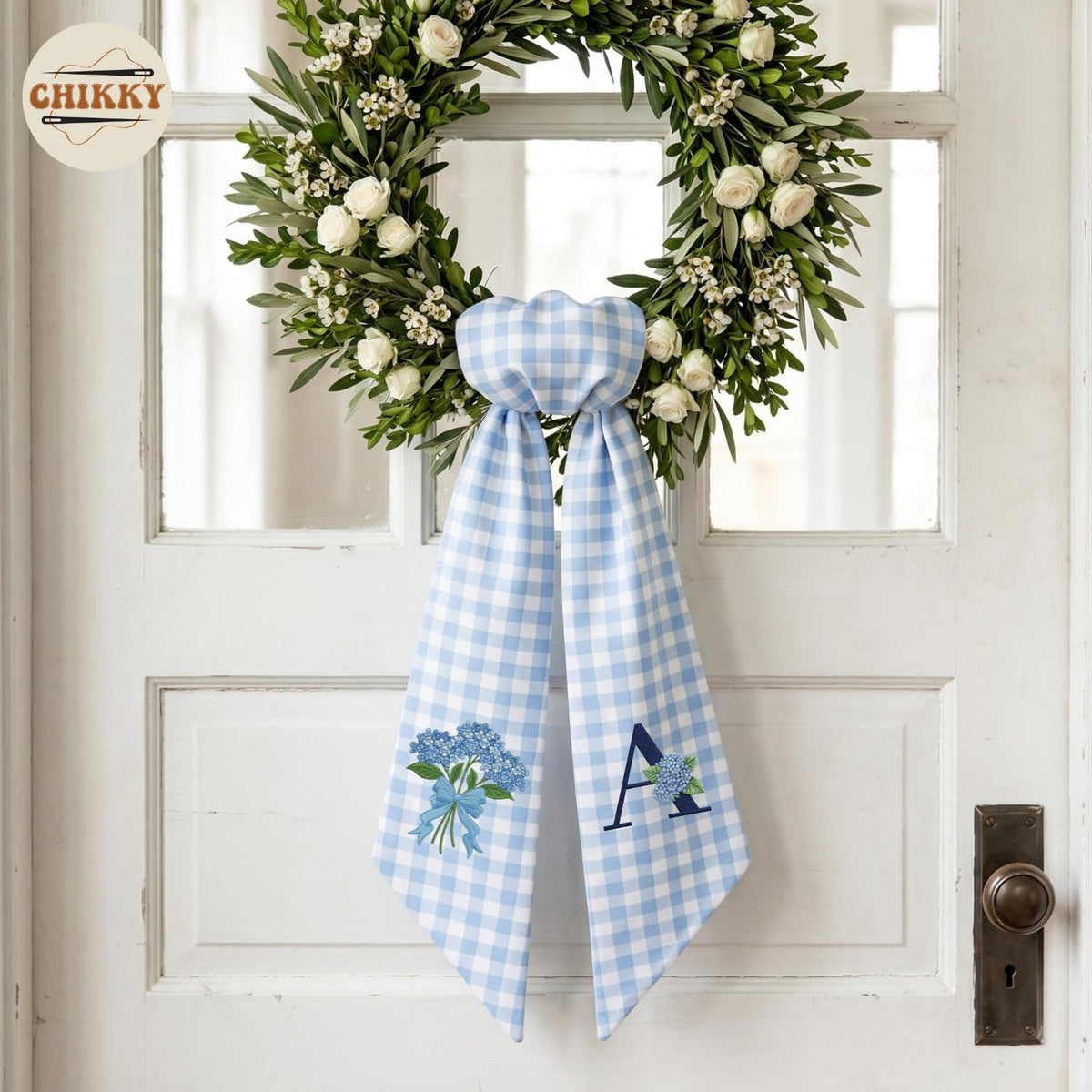Monogram Personalized Wreath Sash — 12 - Blue Hydrangea — image 4