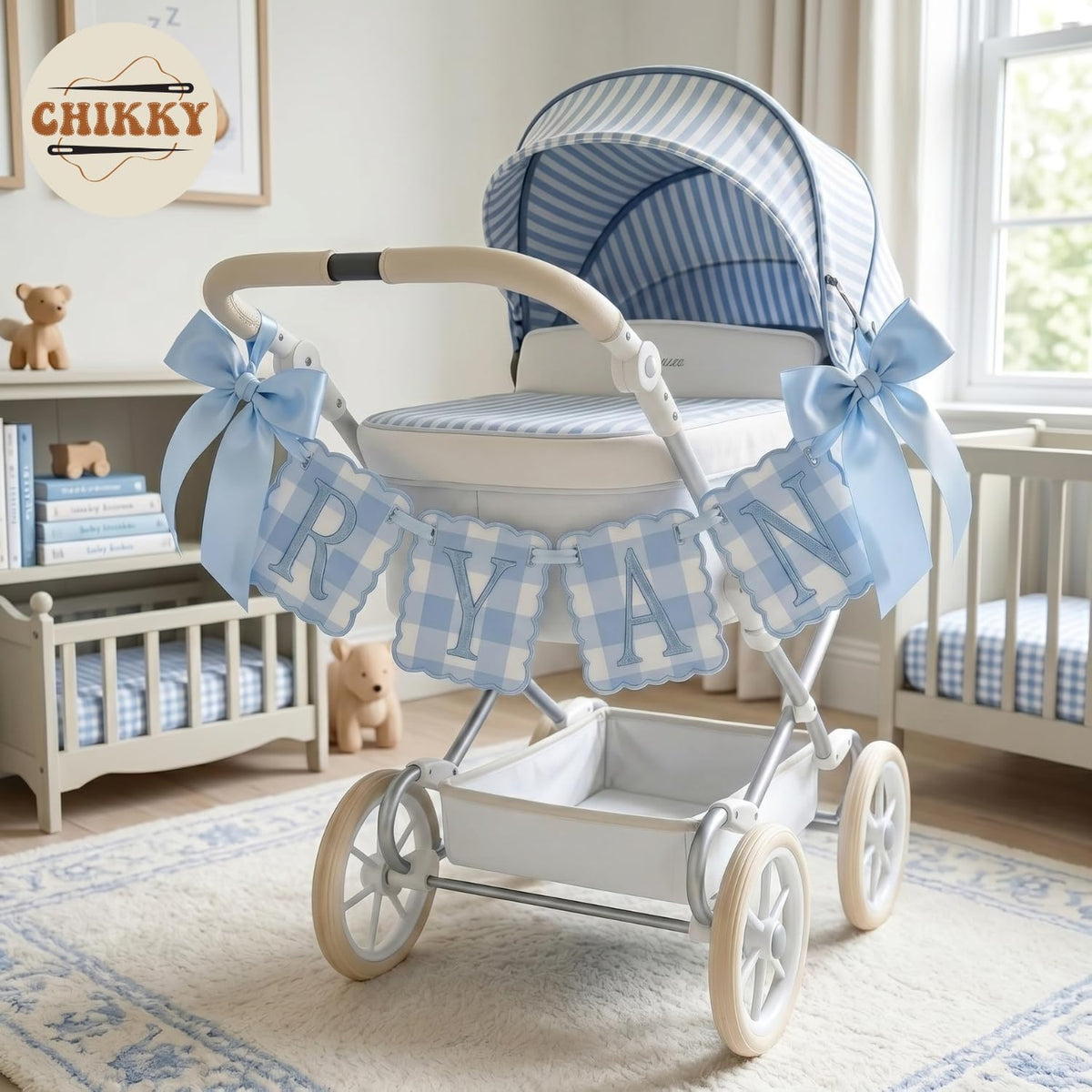 Personalized Embroidered Baby Name Banner — 2 - Blue — image 9