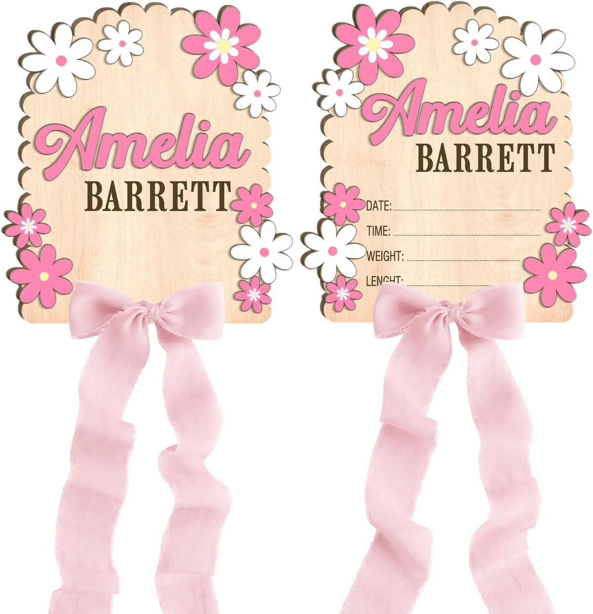Personalized Wooden Birth Announcement Sign — 1 - flowers