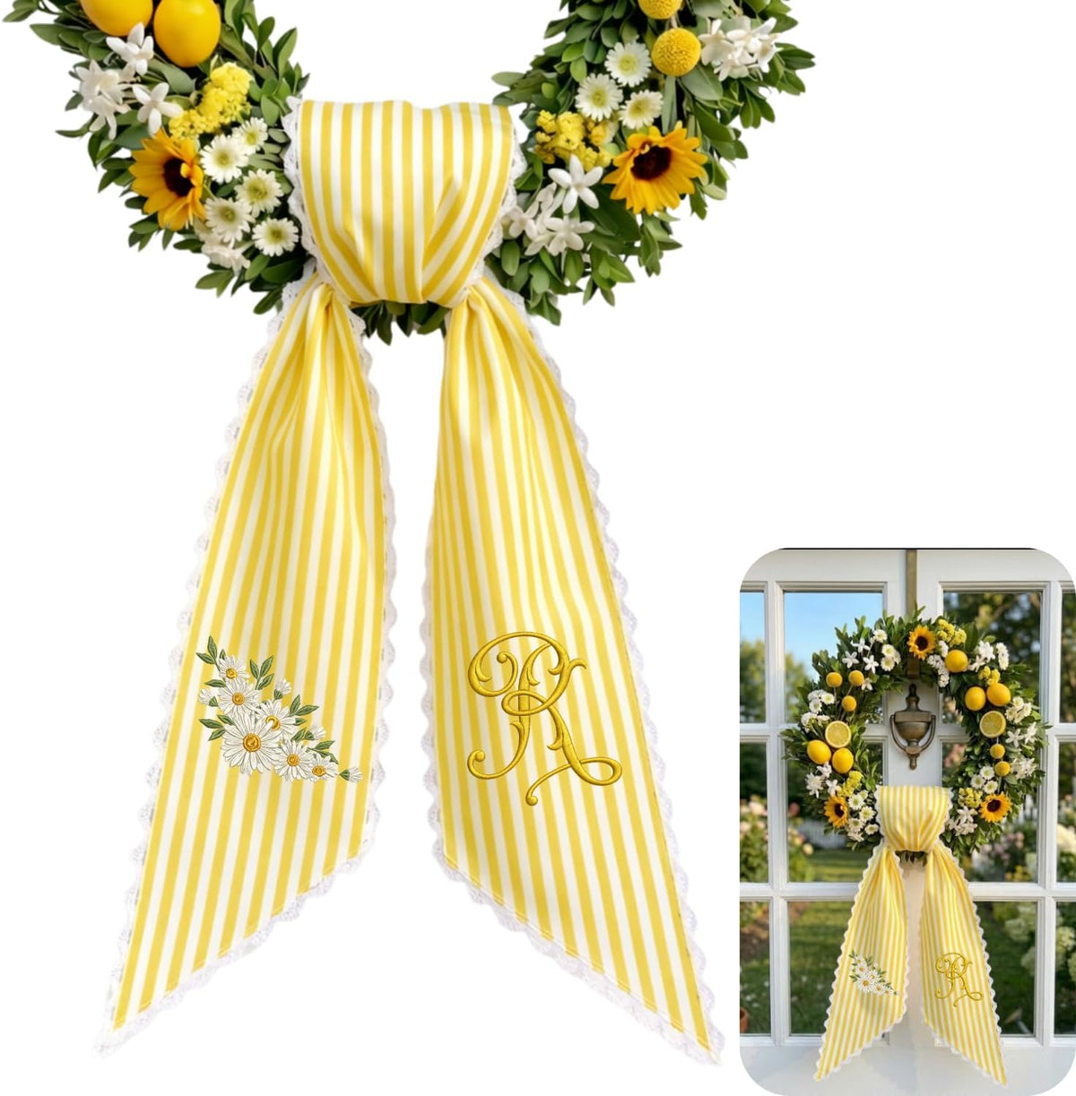 Monogram Personalized Wreath Sash — 3 - Daisy