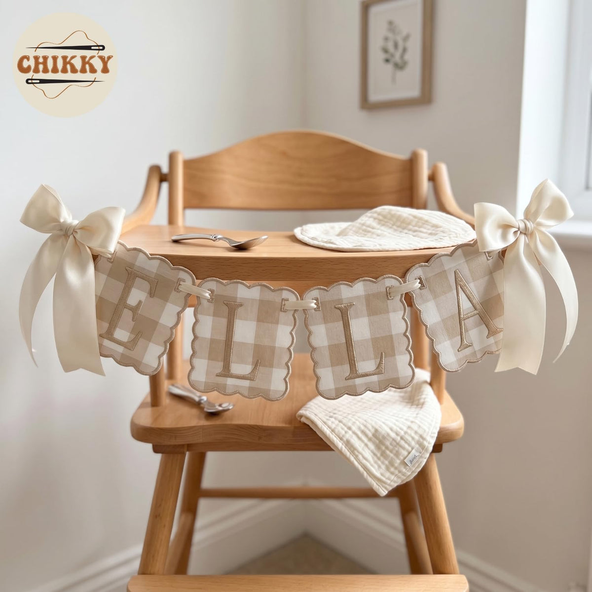 Personalized Embroidered Baby Name Banner — 3 - Beige — image 4