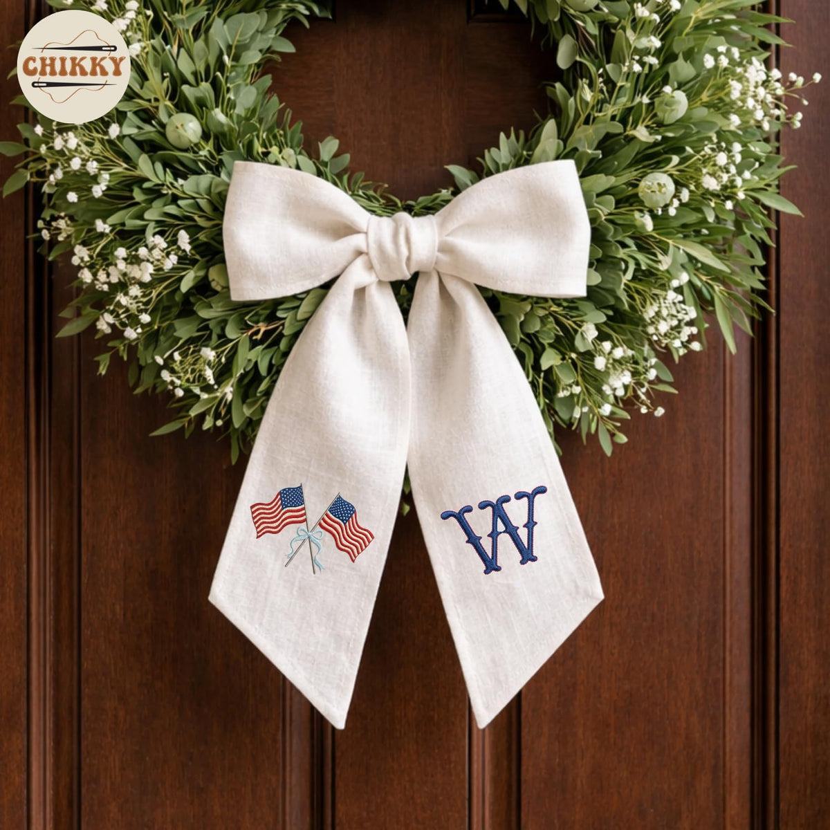 Patriotic Personalized Wreath Sash — 1 - American Flag & Initial — image 2