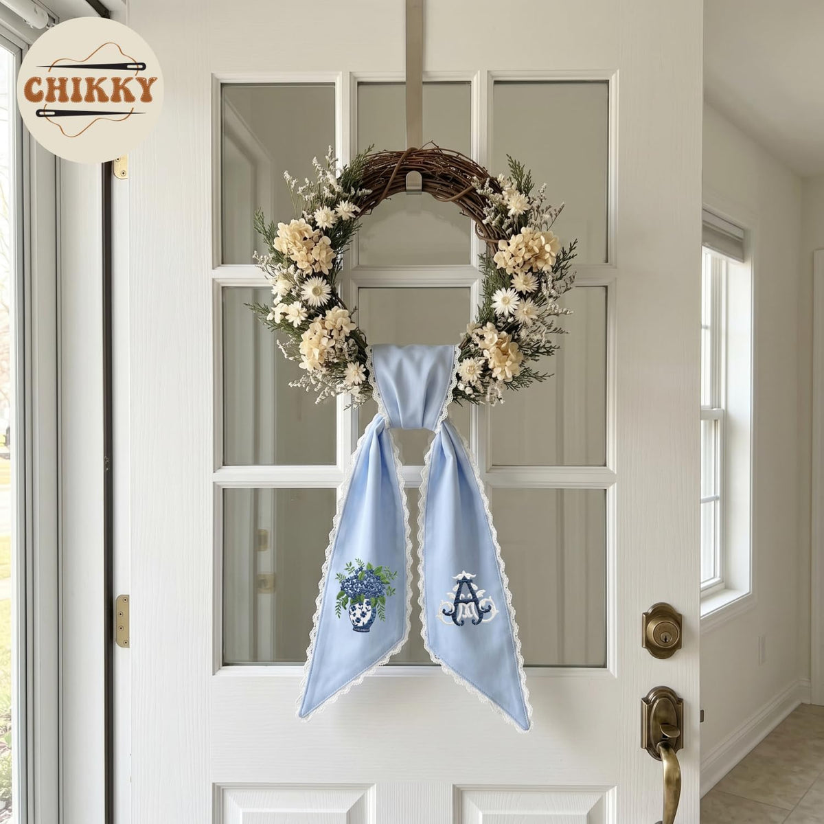 Monogram Personalized Wreath Sash — 12 - Hydrangea Monogram — image 6