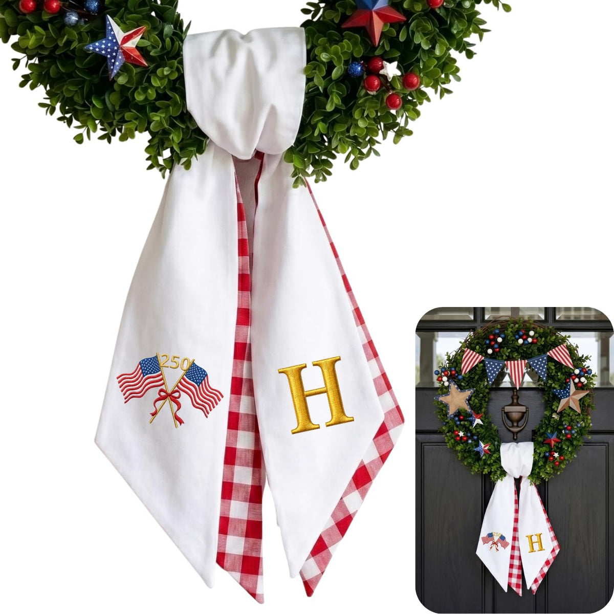 Patriotic Personalized Wreath Sash — 10 - USA Flag