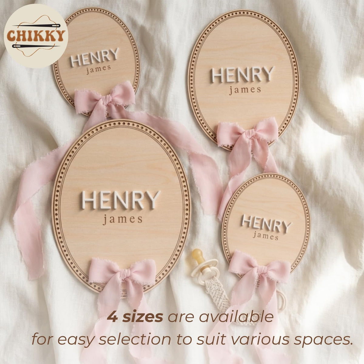 Personalized Wooden Birth Announcement Sign — 7 - oval name — image 6