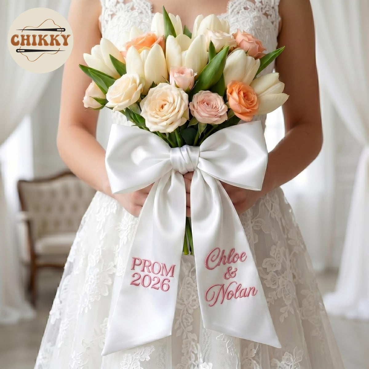 Personalized Embroidered Bouquet Sash — 10 - Couple Name — image 2