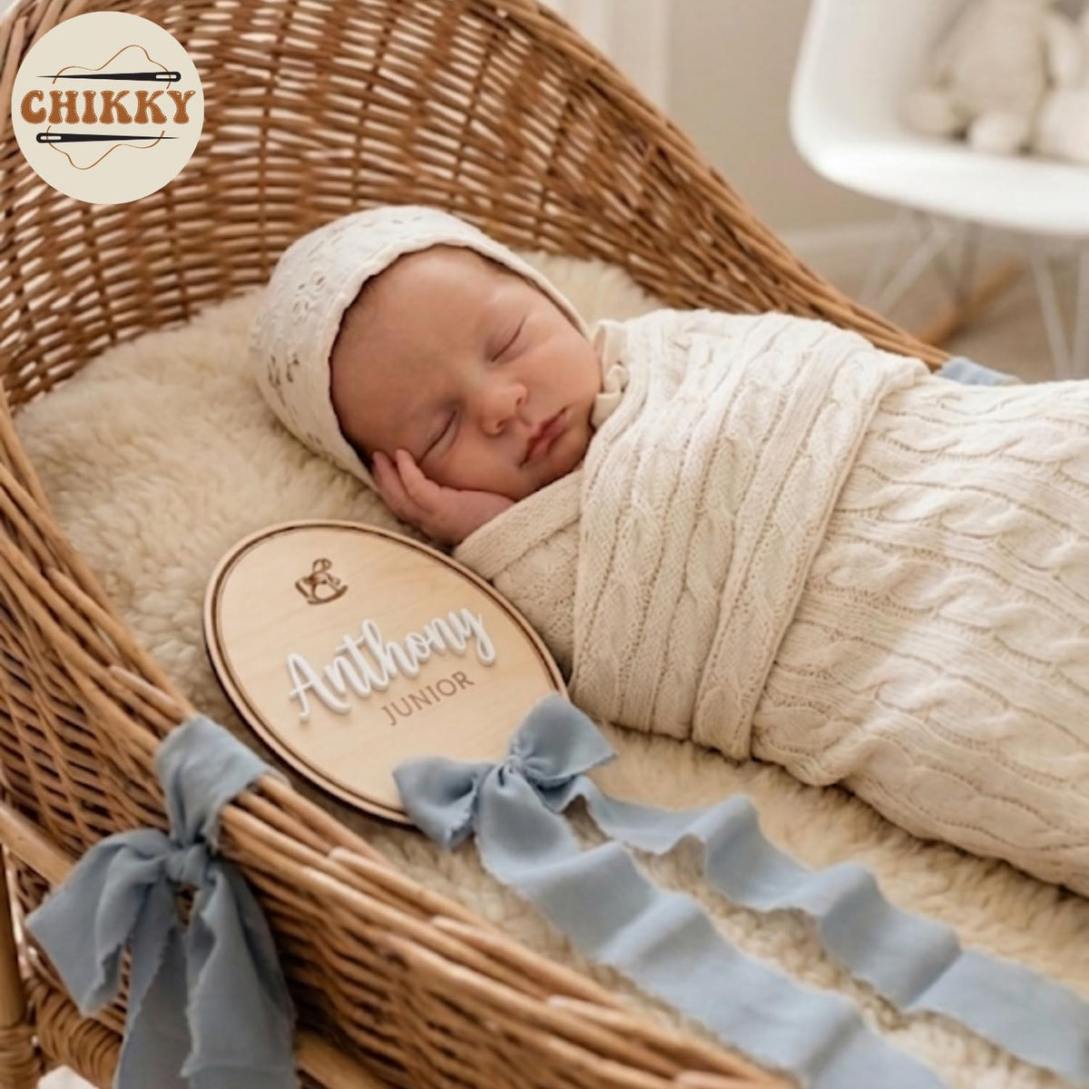 Personalized Wooden Birth Announcement Sign — 8 - oval pattern — image 2