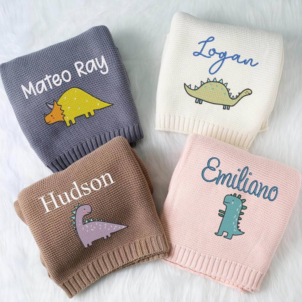 Personalized Knit Baby Blanket — 3 - Dinosaur — image 2