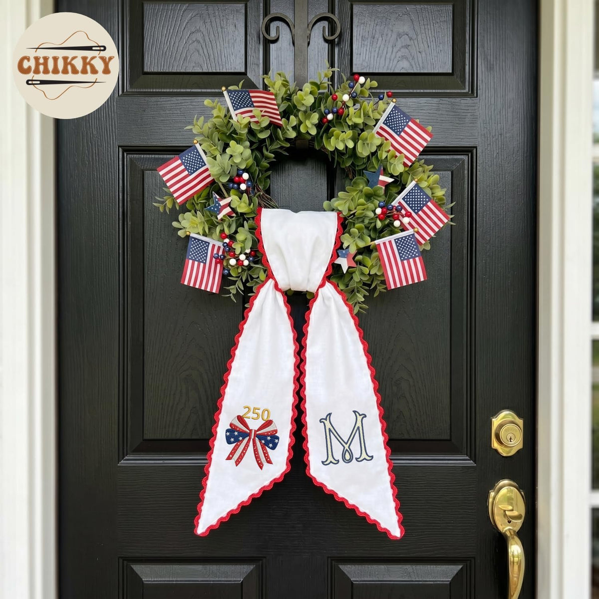 Patriotic Personalized Wreath Sash — 5 - Bow American Flag — image 5