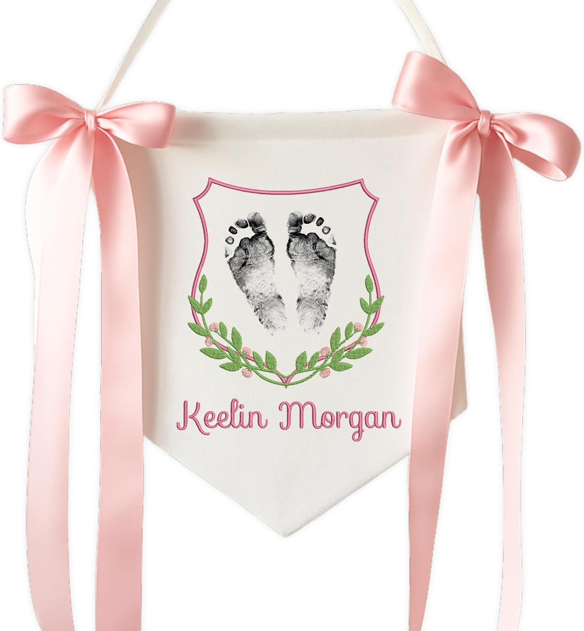 Personalized Embroidered Baby Name Banner — 4 - footprint