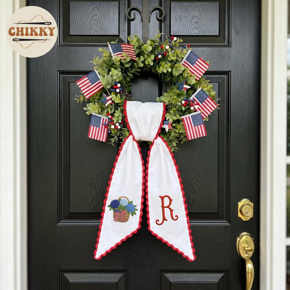 Patriotic Personalized Wreath Sash — 1 - USA Hydrangea — image 2