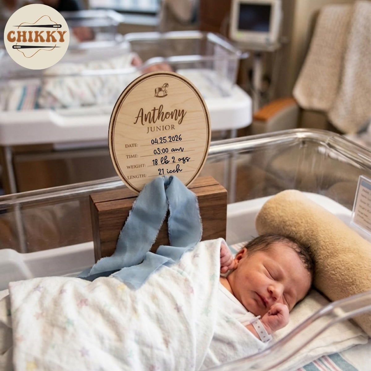 Personalized Wooden Birth Announcement Sign — 8 - oval pattern — image 3