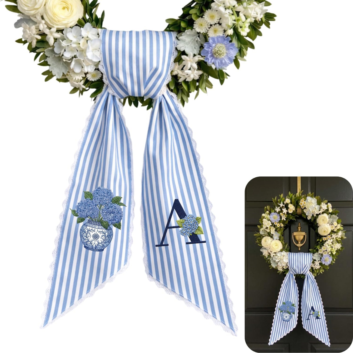 Monogram Personalized Wreath Sash — 10 - Hydrangea