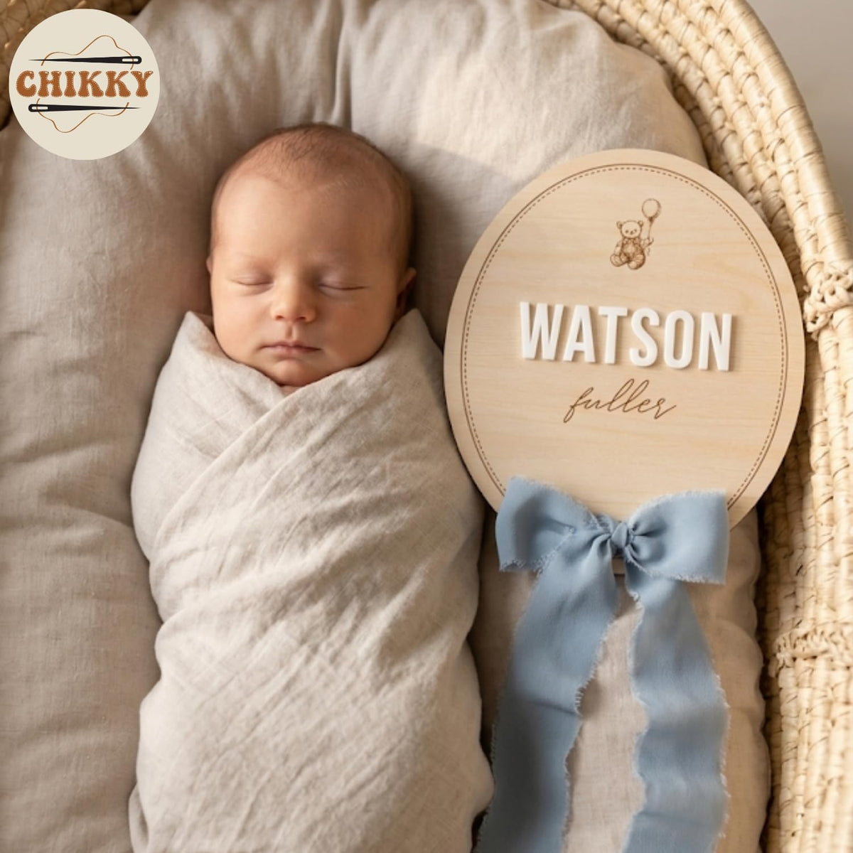 Personalized Wooden Birth Announcement Sign — 6 - oval bear — image 2