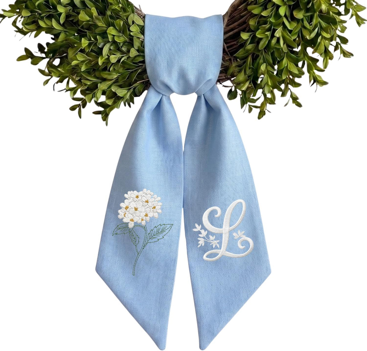 Monogram Personalized Wreath Sash — 4 - Hydrangea