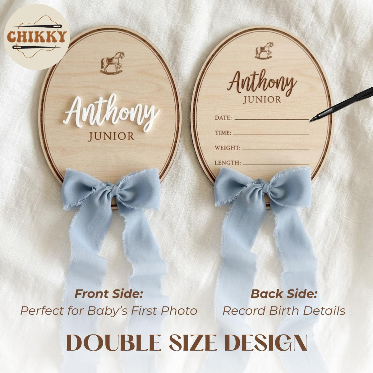 Personalized Wooden Birth Announcement Sign — 8 - oval pattern — image 5