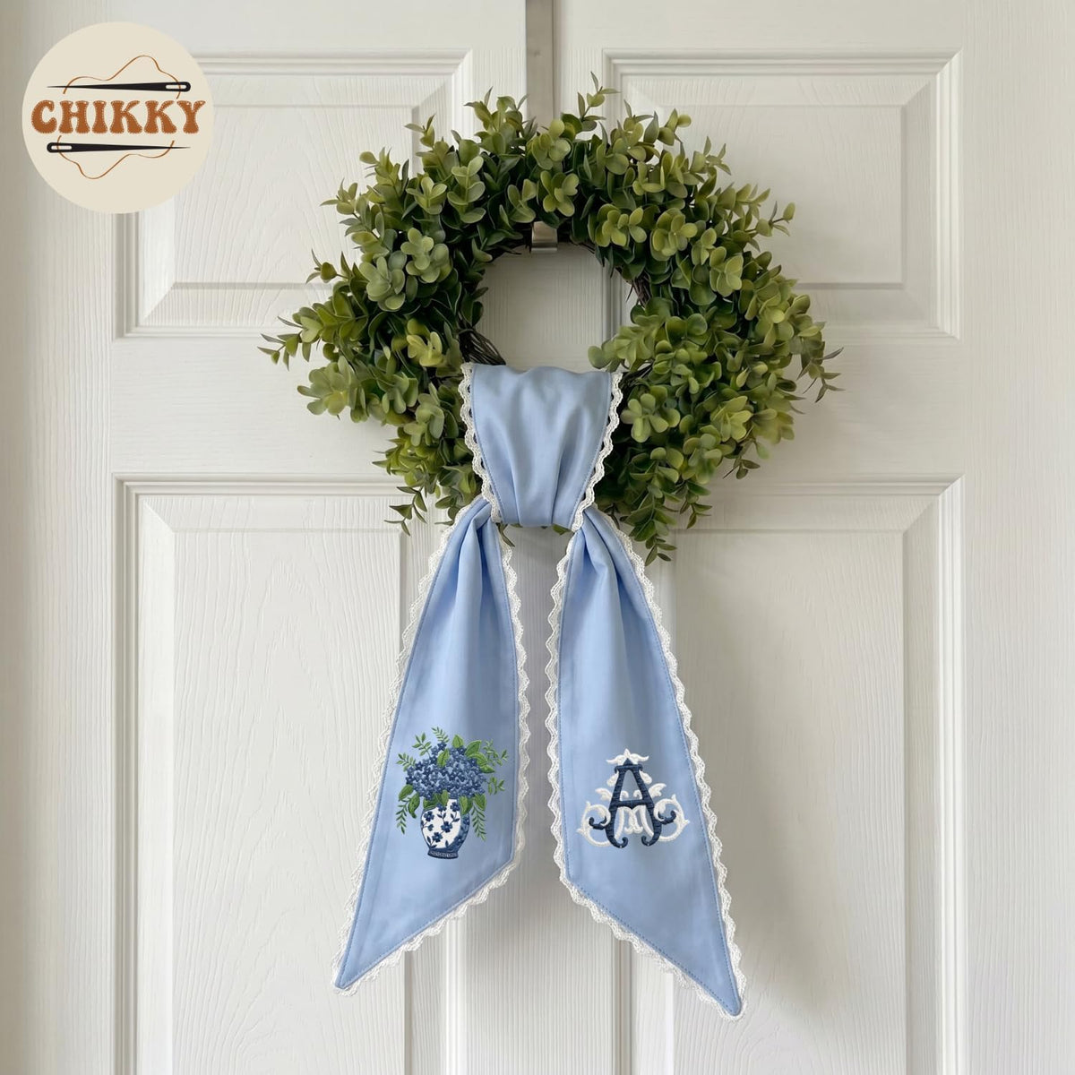 Monogram Personalized Wreath Sash — 12 - Hydrangea Monogram — image 2