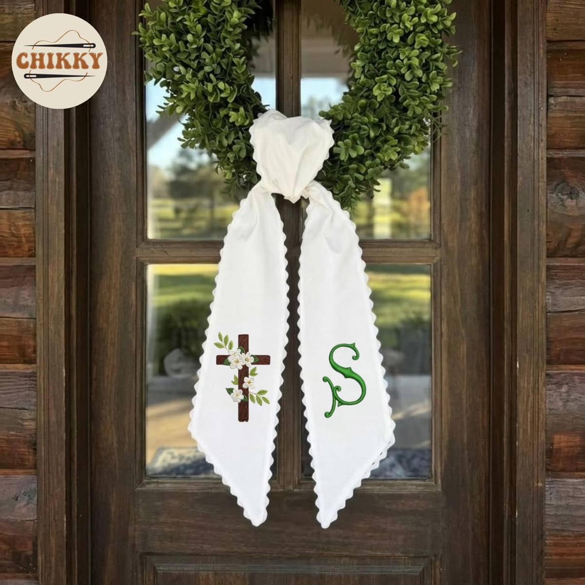 Monogram Personalized Wreath Sash — 8 - Flowers Cross — image 2