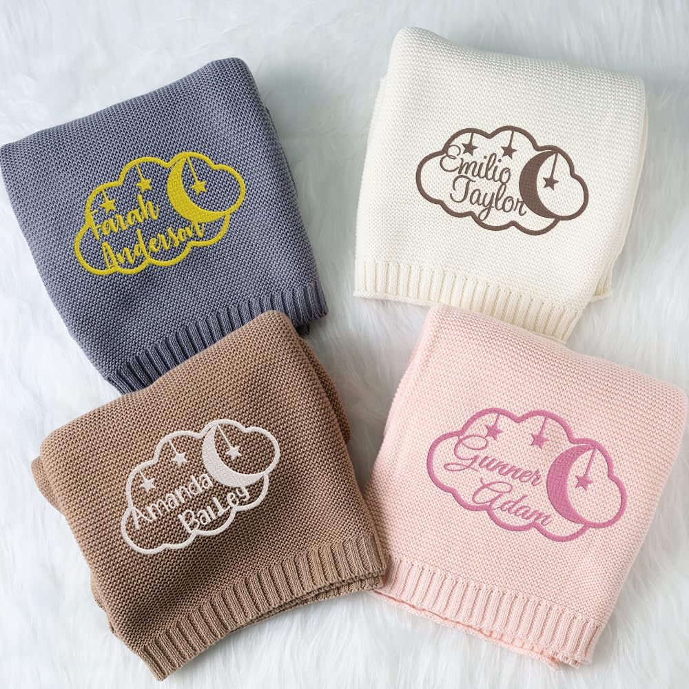 Personalized Knit Baby Blanket — 8 - Cloudy — image 2