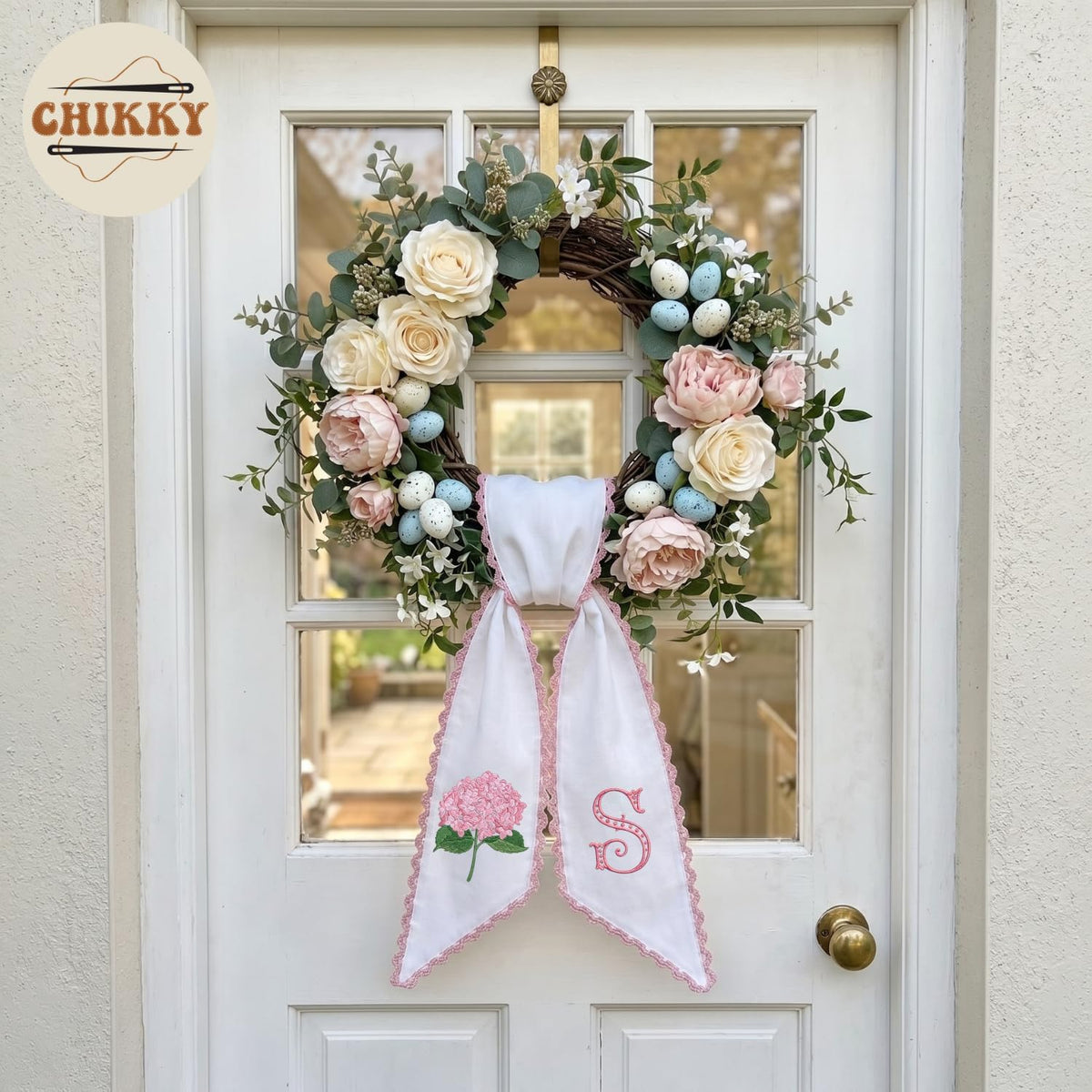 Monogram Personalized Wreath Sash — 4 - Pink Hydrangea — image 6