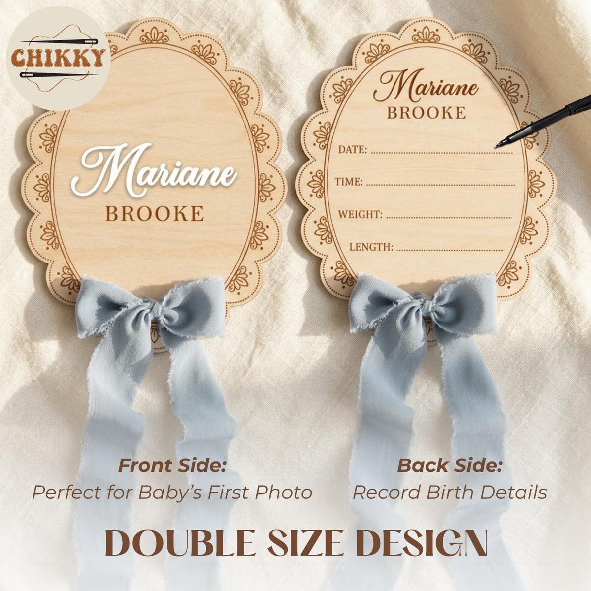 Personalized Wooden Birth Announcement Sign — 4 - scalloped lace — image 5