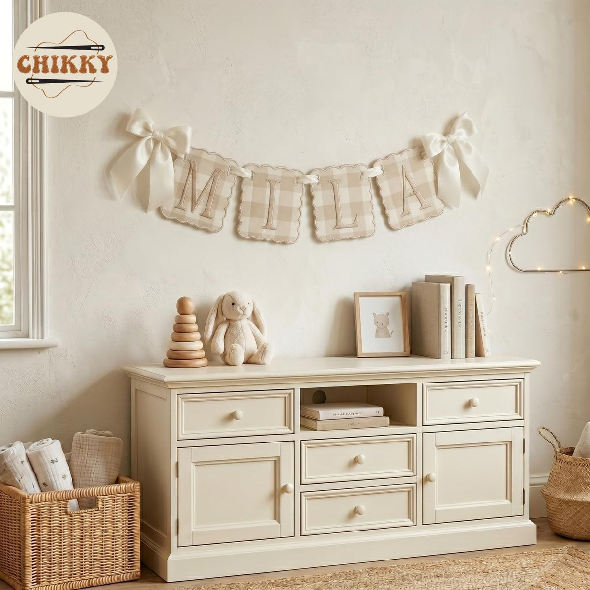 Personalized Embroidered Baby Name Banner — 3 - Beige — image 8