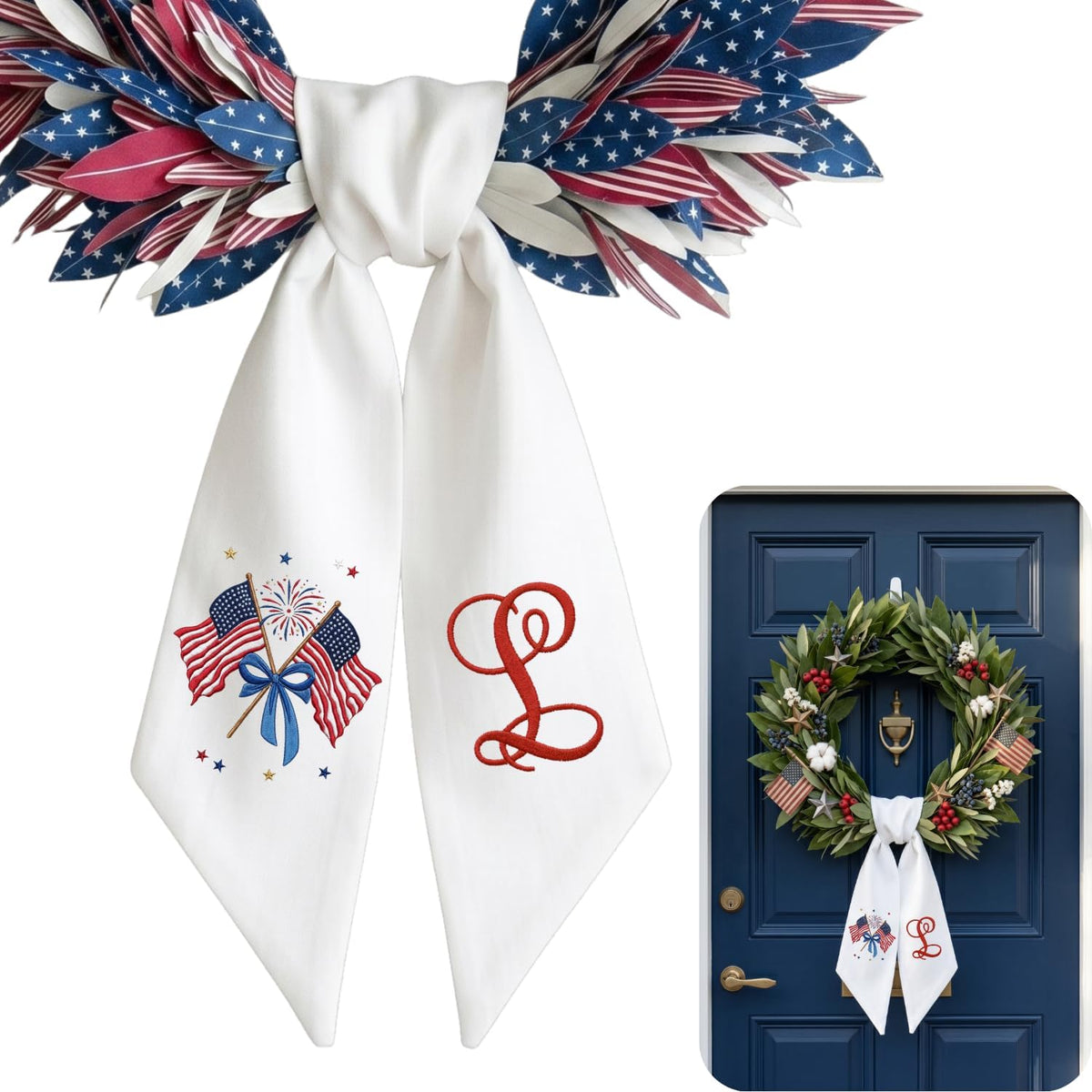 Monogram Personalized Wreath Sash — 9-4th of July