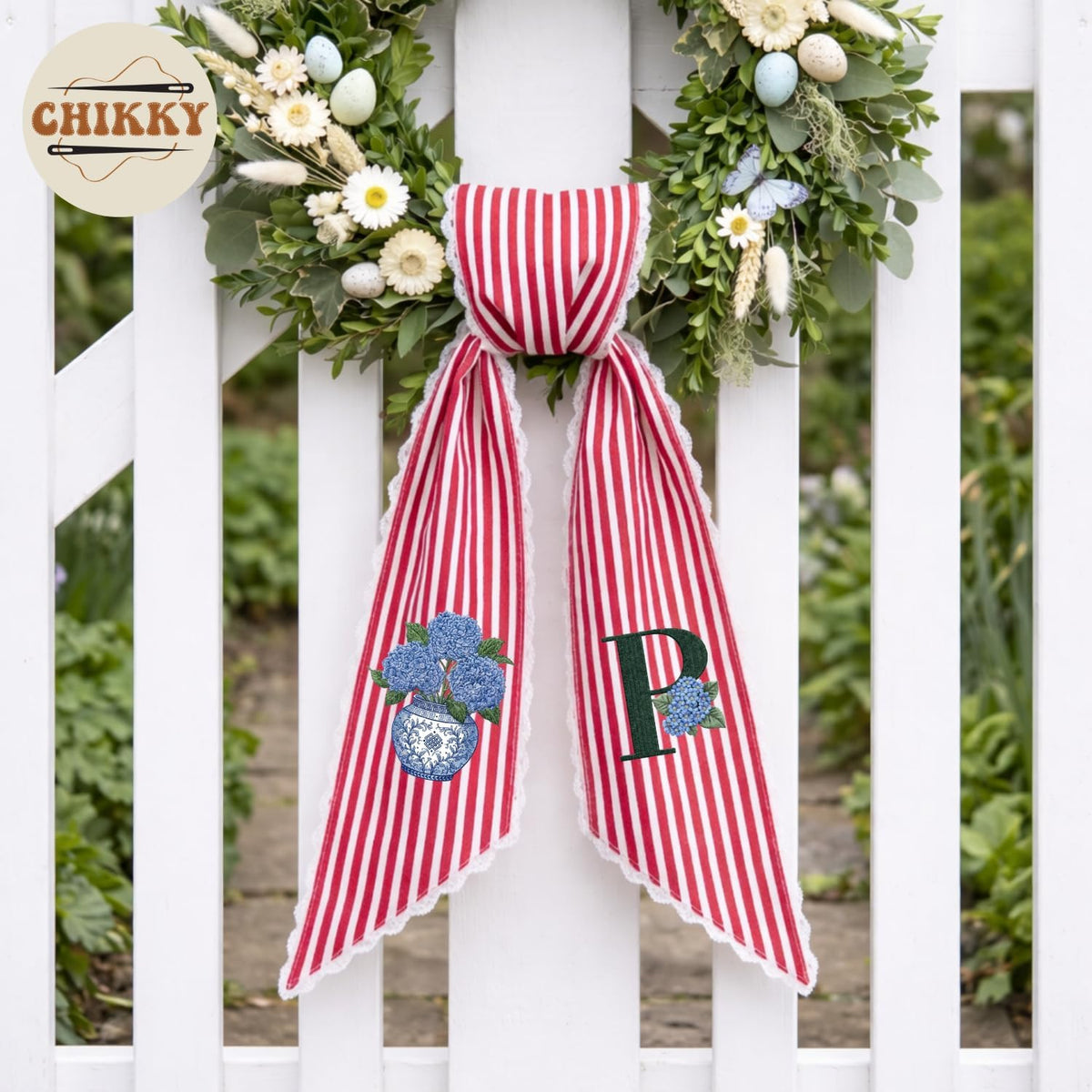 Monogram Personalized Wreath Sash — 10 - Hydrangea — image 4