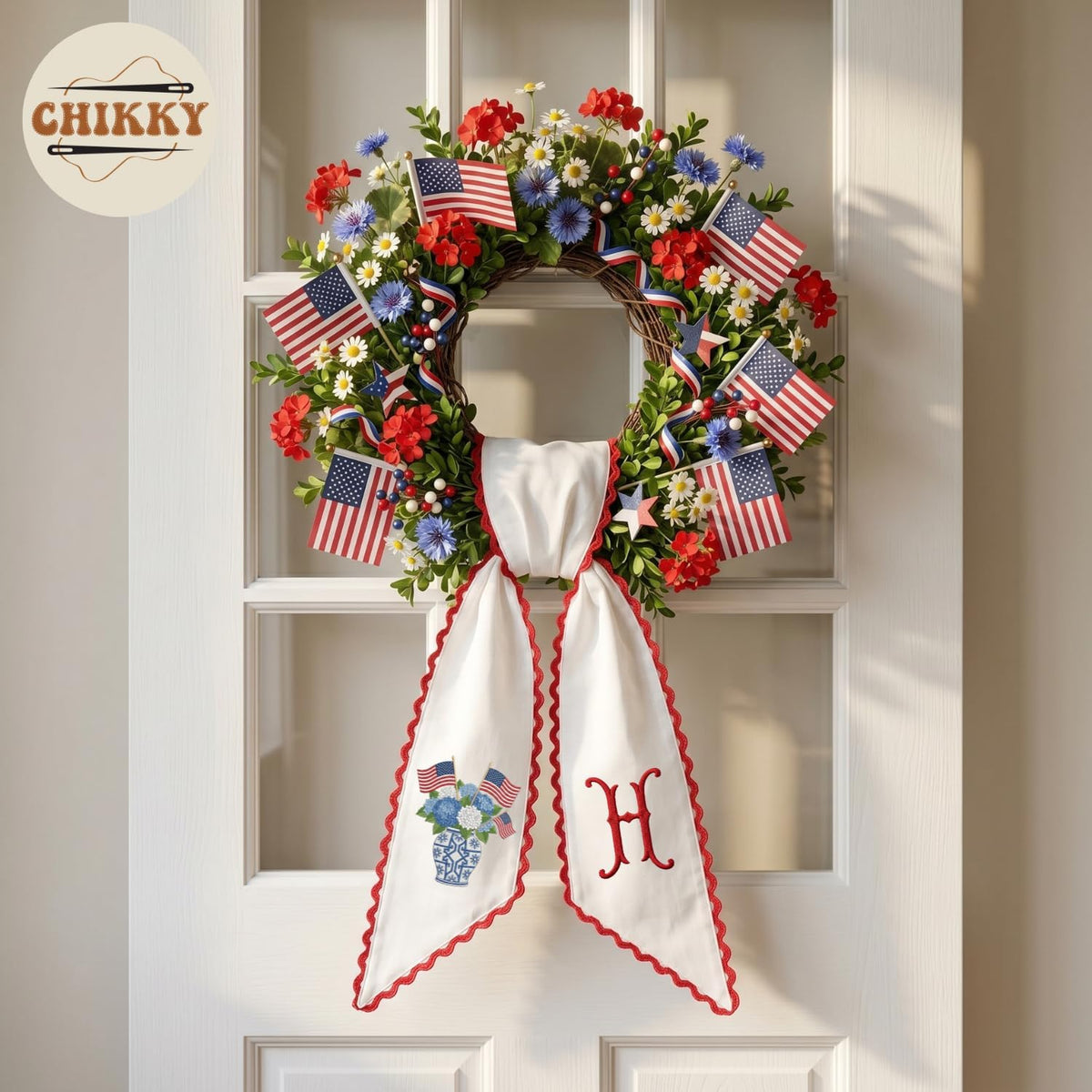 Monogram Personalized Wreath Sash — 8 - USA Hydrangea — image 3