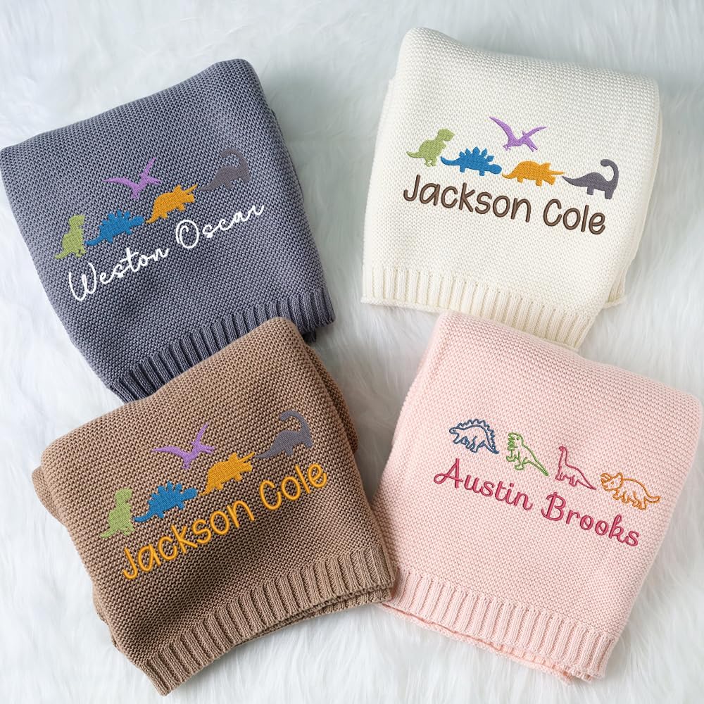 Personalized Knit Baby Blanket — 9 - Dinosaur — image 2