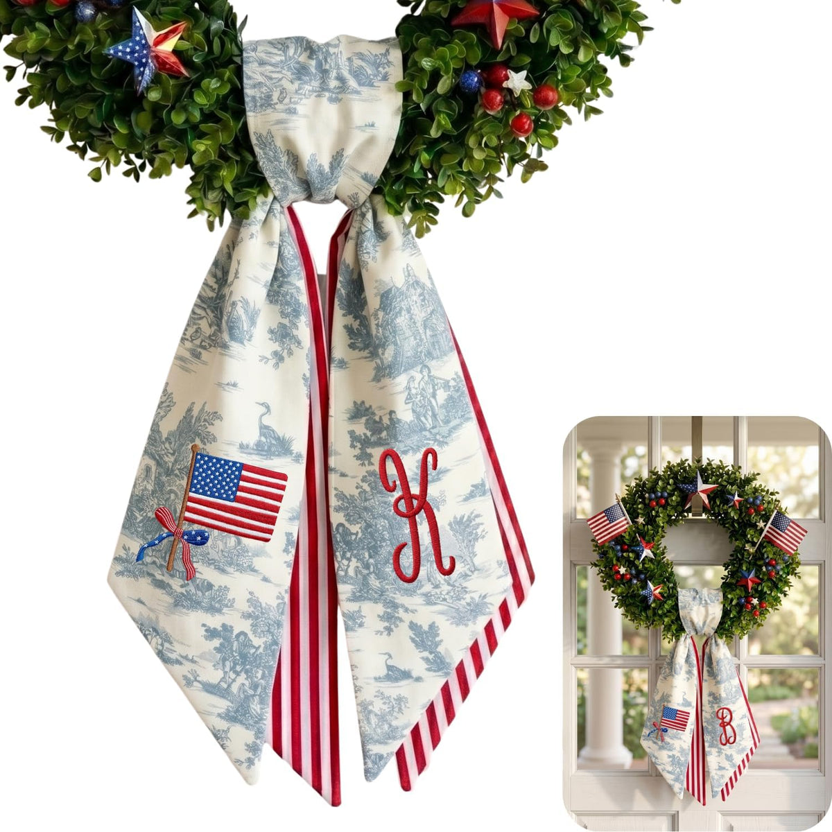 Patriotic Personalized Wreath Sash — 11 - American Flag