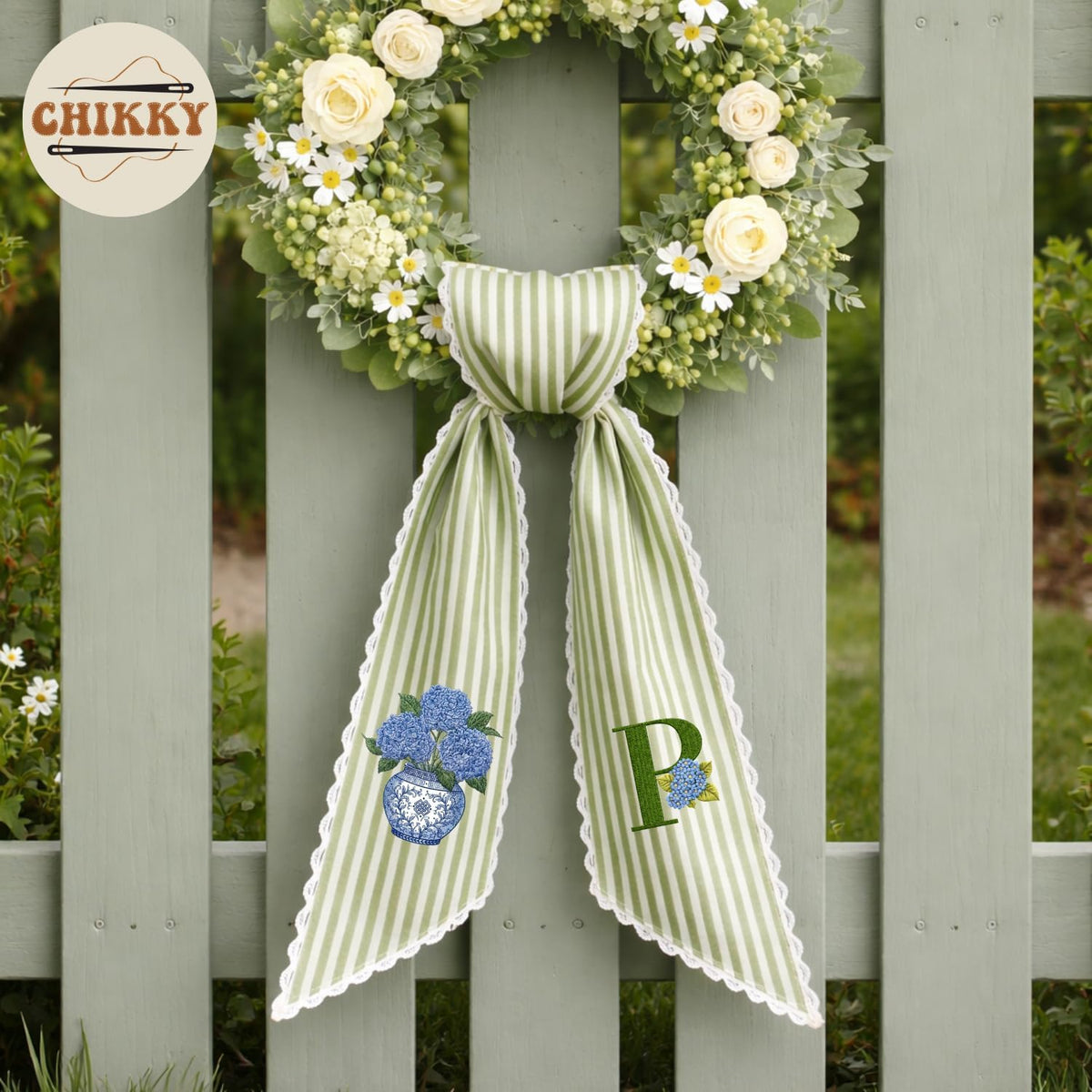 Monogram Personalized Wreath Sash — 10 - Hydrangea — image 2