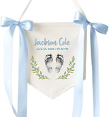 Personalized Embroidered Baby Name Banner — 6 - footprint birth stat