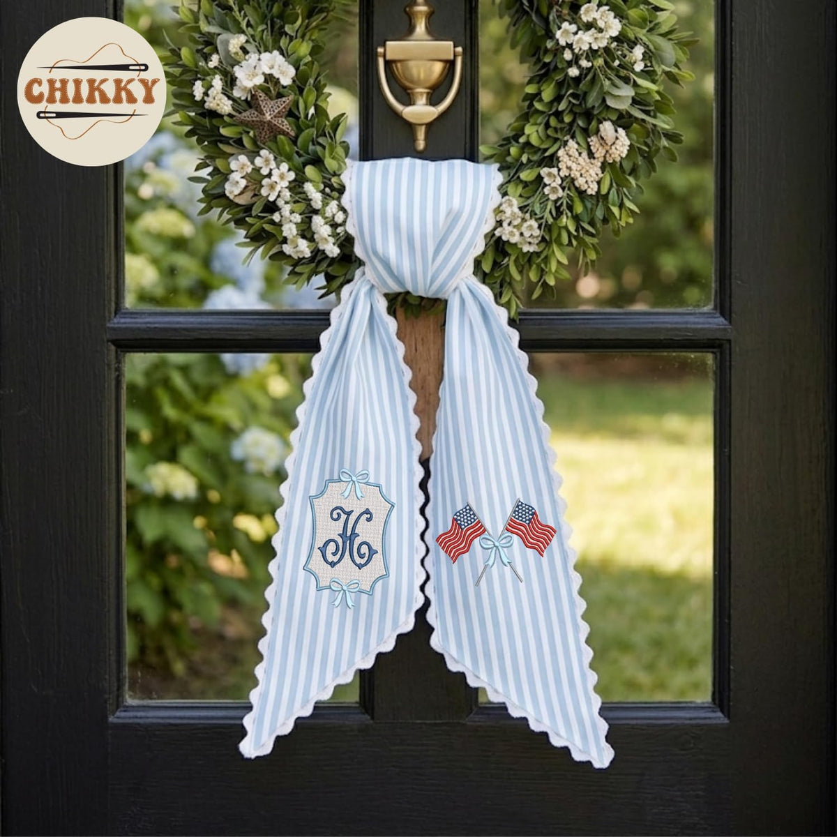 Patriotic Personalized Wreath Sash — 1 - American Flag — image 2