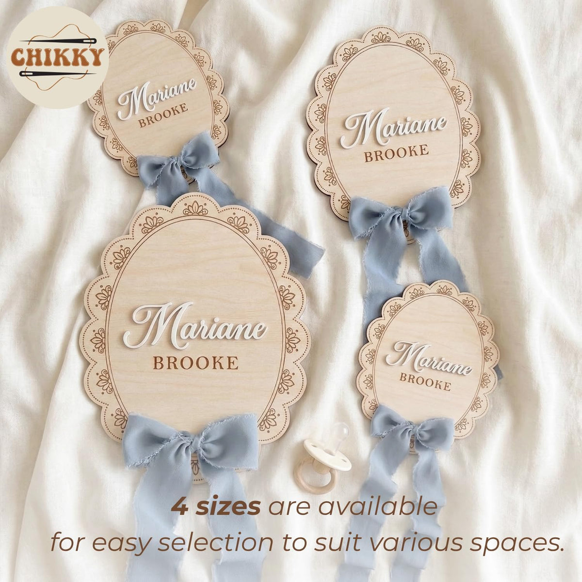 Personalized Wooden Birth Announcement Sign — 4 - scalloped lace — image 6