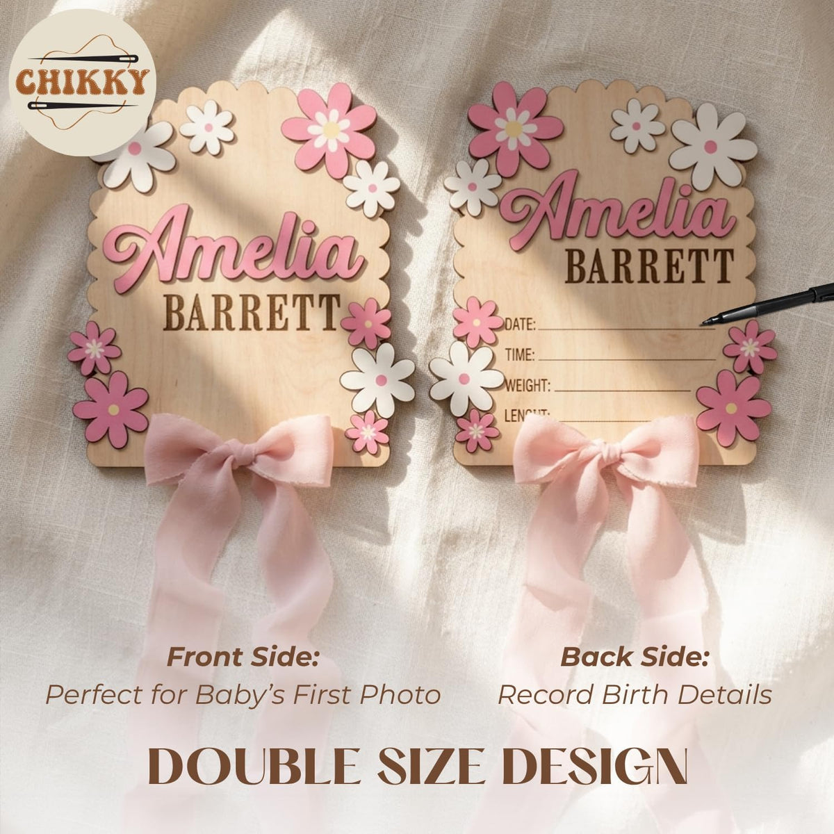Personalized Wooden Birth Announcement Sign — 1 - flowers — image 5
