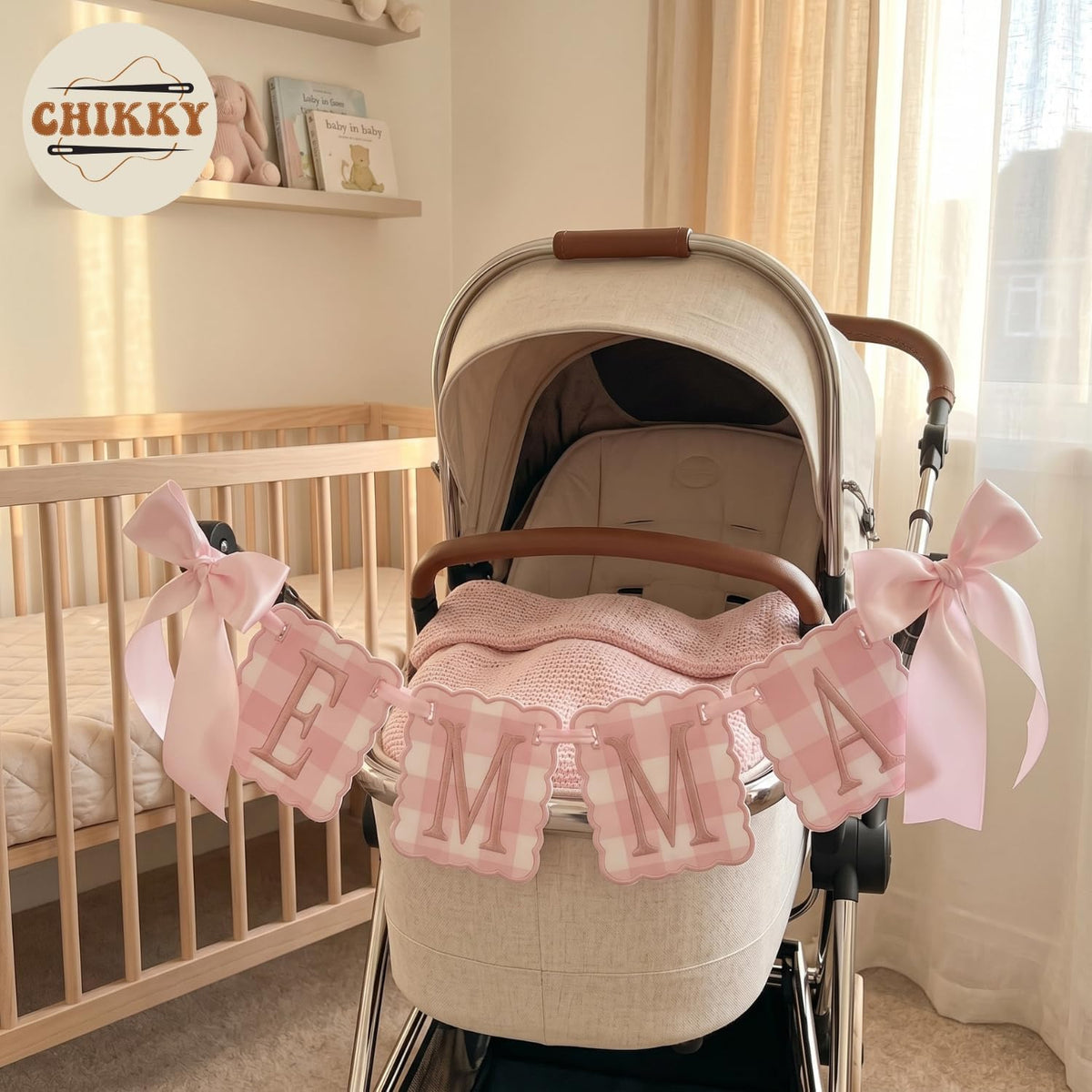Personalized Embroidered Baby Name Banner — 1 - Pink — image 9