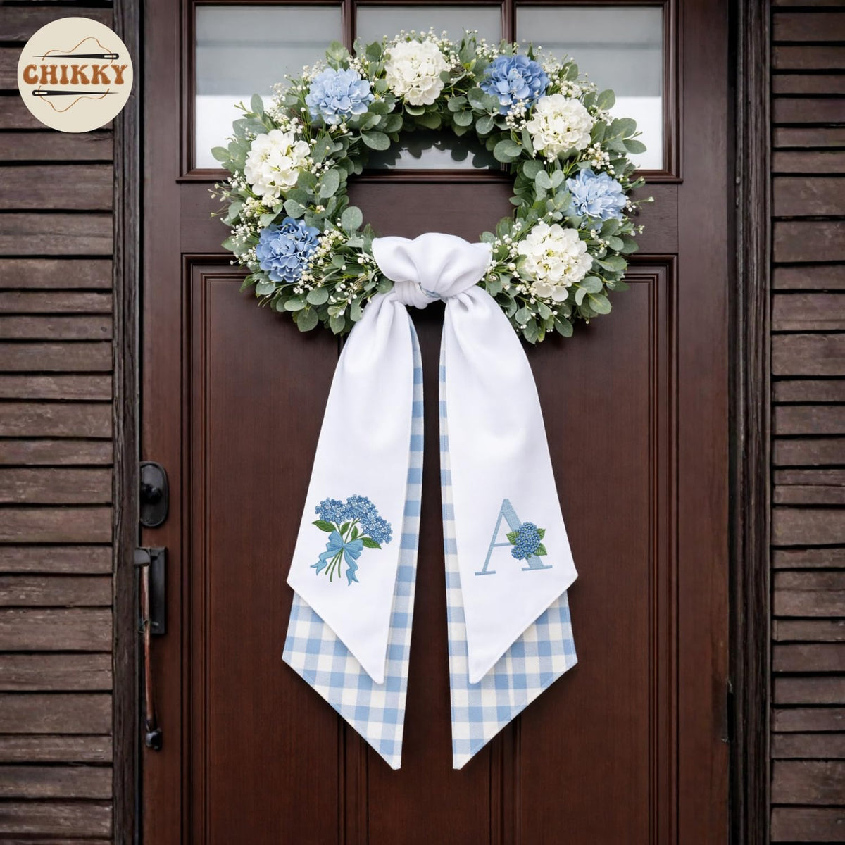 Monogram Personalized Wreath Sash — 12 - Blue Hydrangea — image 2