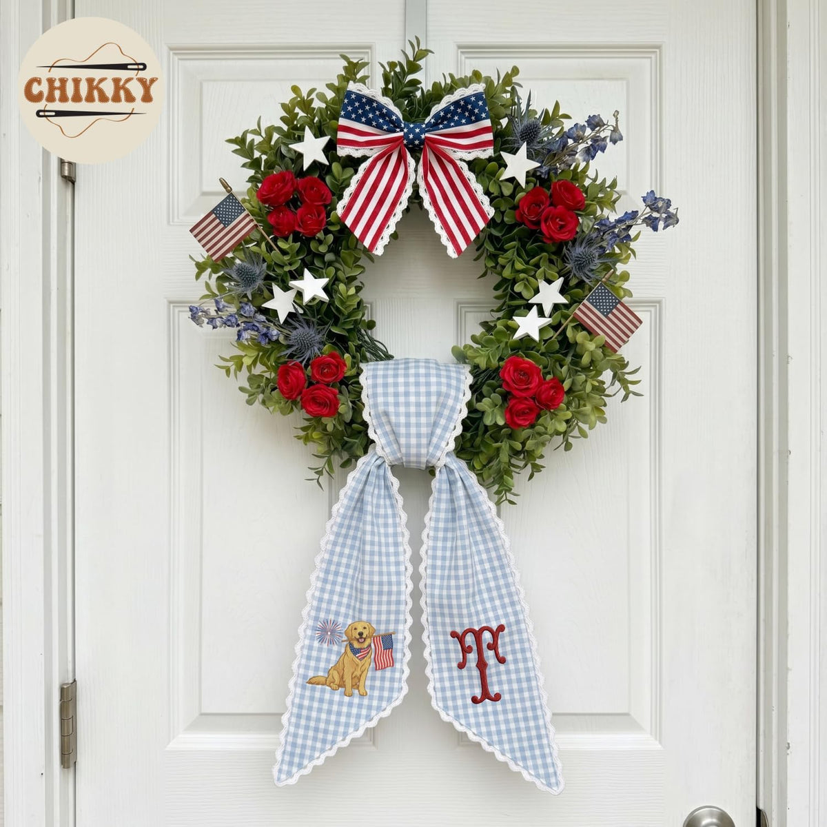 Patriotic Personalized Wreath Sash — 11 - USA golden retriever — image 3