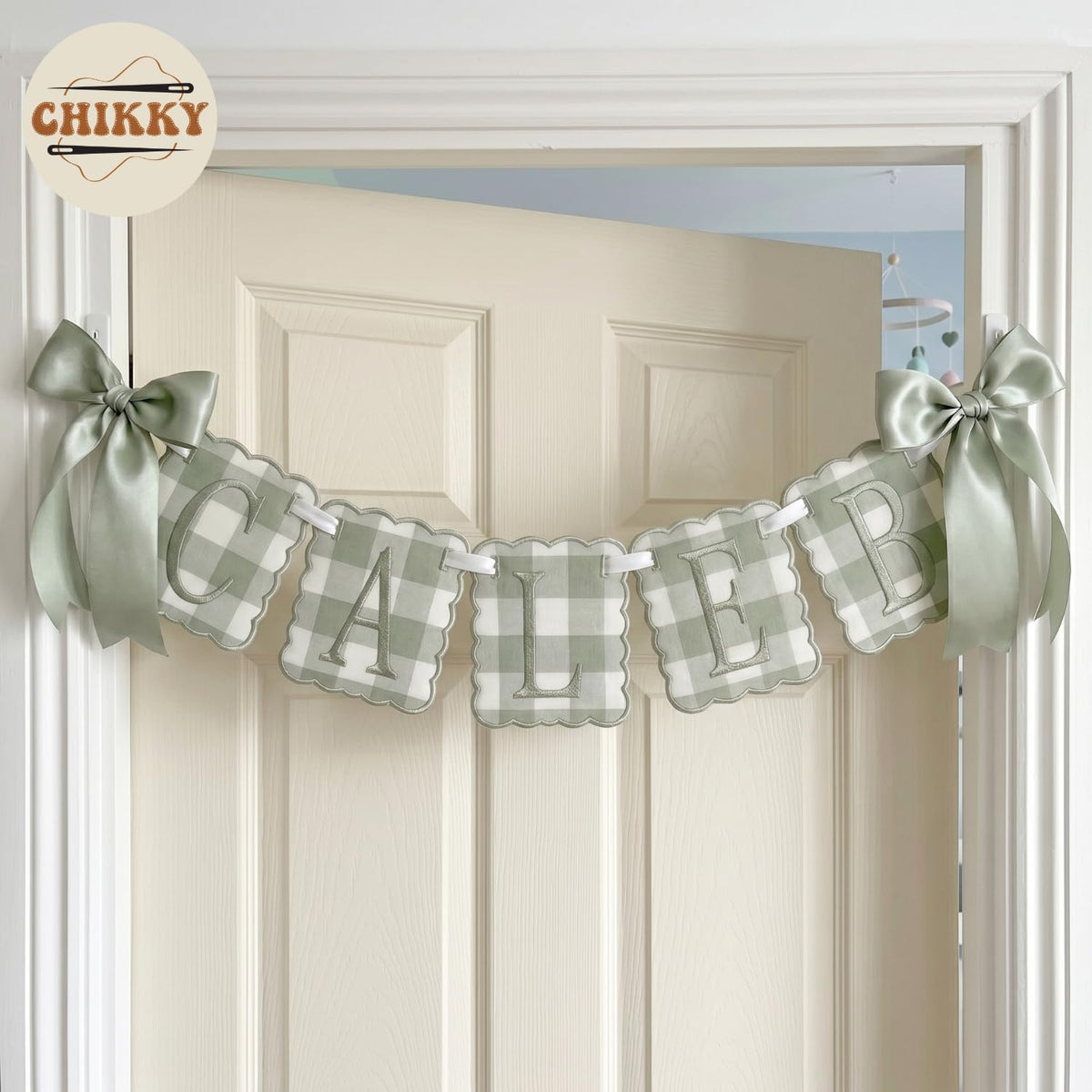 Personalized Embroidered Baby Name Banner — 4 - Sage — image 5