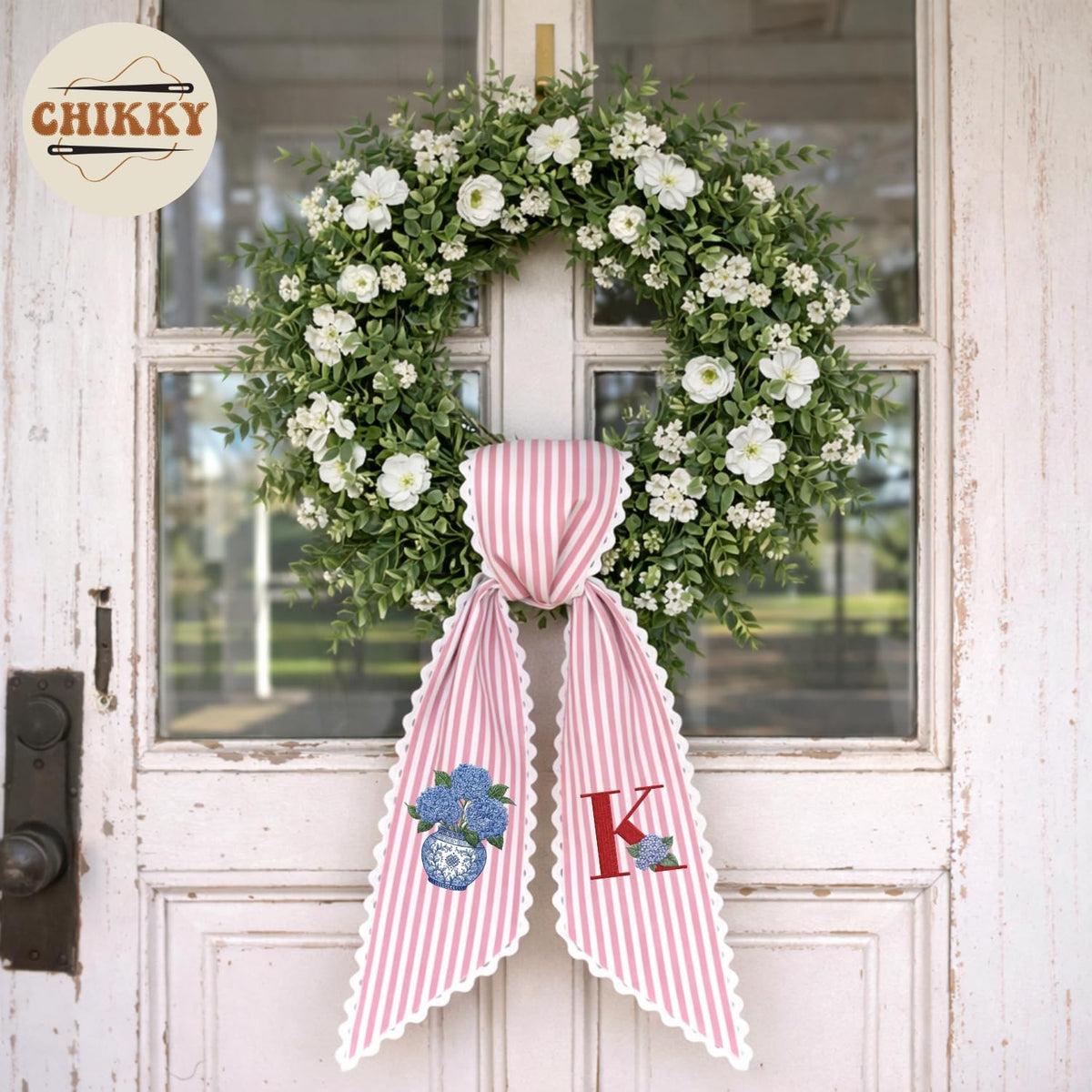 Monogram Personalized Wreath Sash — 10 - Hydrangea — image 6