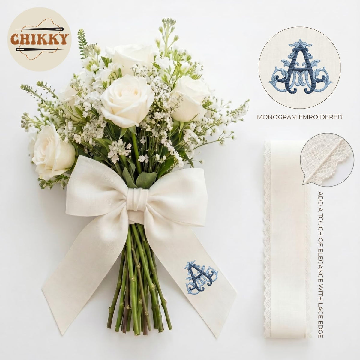 Personalized Embroidered Bouquet Sash — 8 - Monogram — image 5