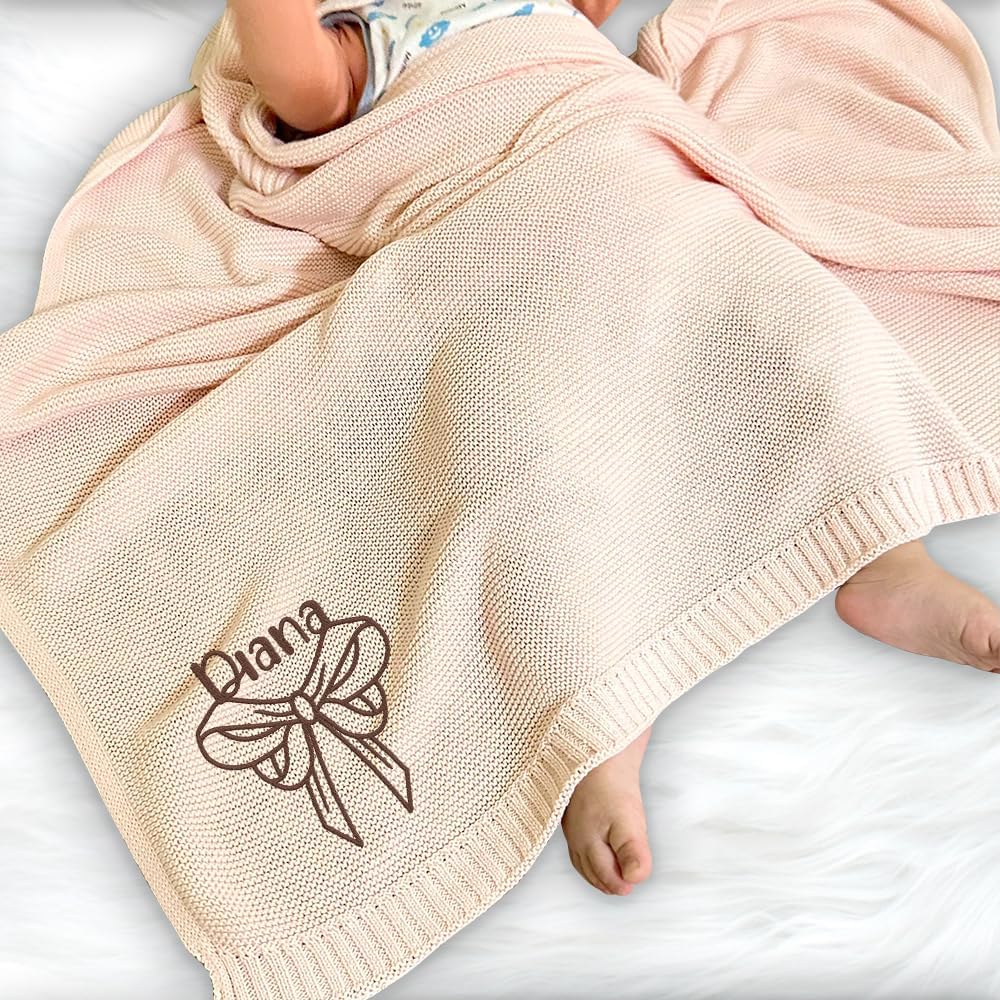 Personalized Knit Baby Blanket — 3 - Name Bow — image 3