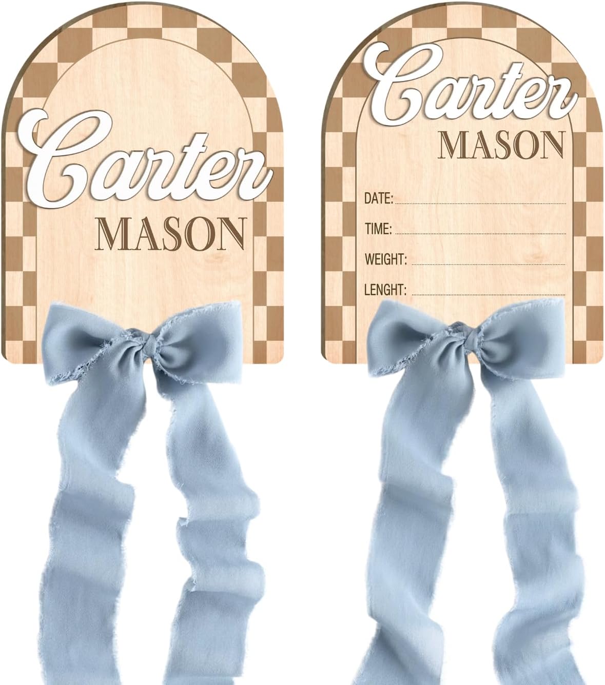 Personalized Wooden Birth Announcement Sign — 3 - plaid