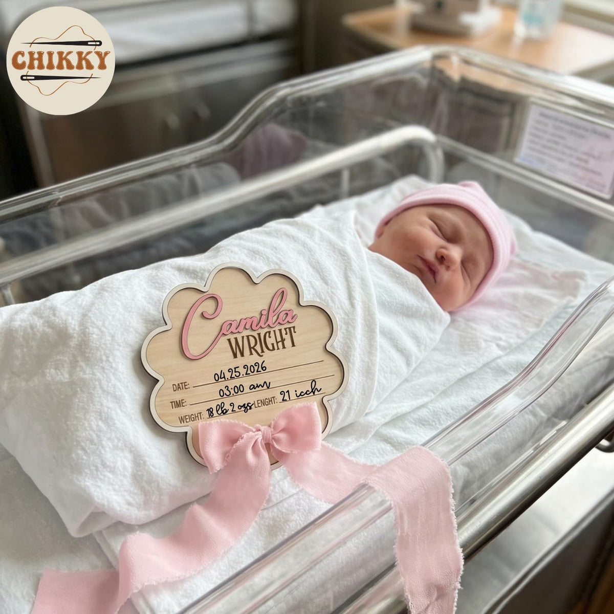 Personalized Wooden Birth Announcement Sign — 2 - flower — image 3